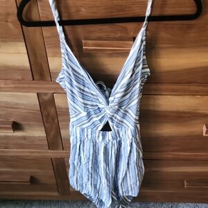 Aeropostale Blue and White Spaghetti Sleeve Tied Back Striped Romper Summer